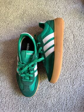 adidas Green Sneakers with White Stripes and Gum Sole